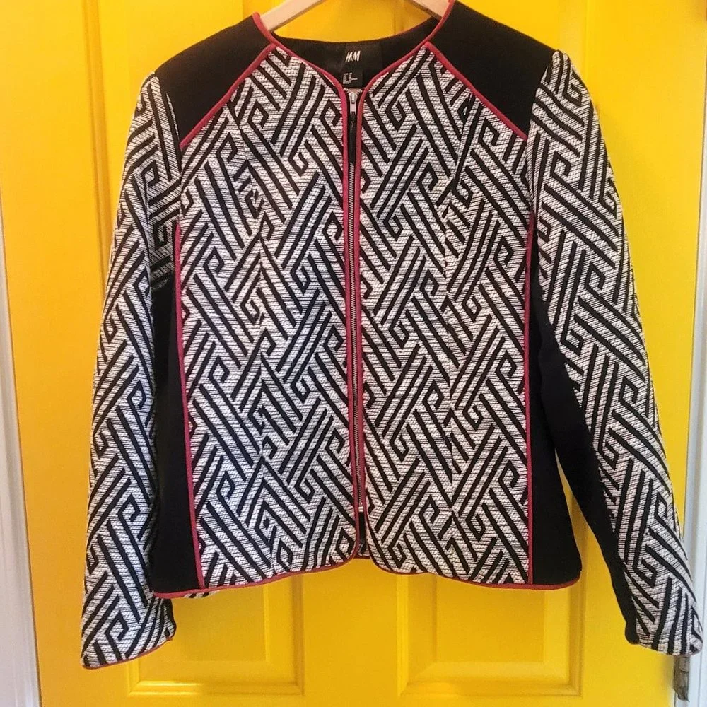 H&M Blazer Black, White & Red Woman's Size 10